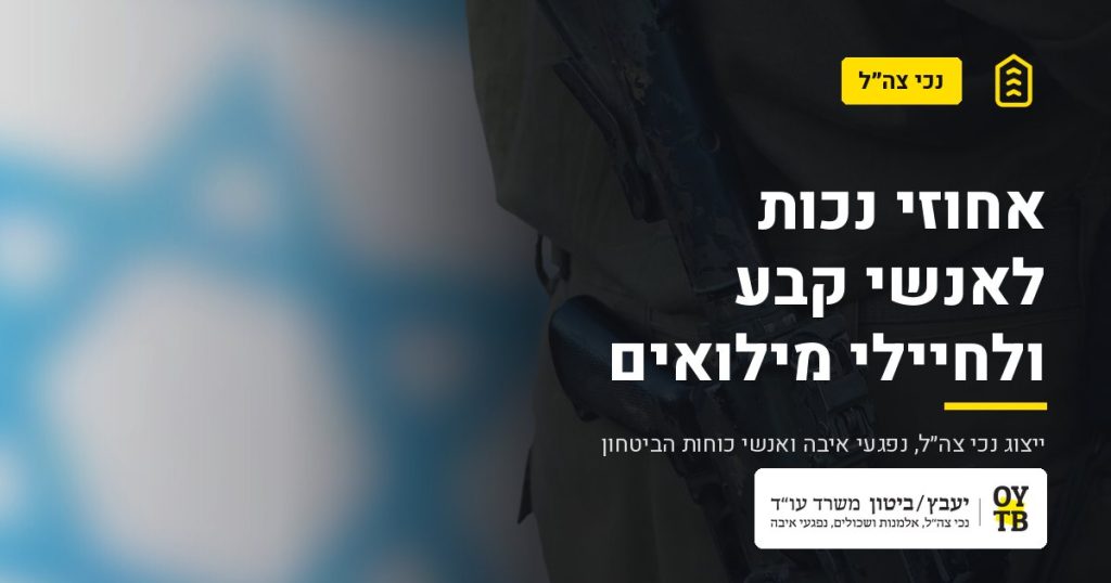 חייל במדים על רקע דגל ישראל – אחוזי נכות לאנשי קבע ולחיילי מילואים | משרד עו"ד יעבץ-ביטון